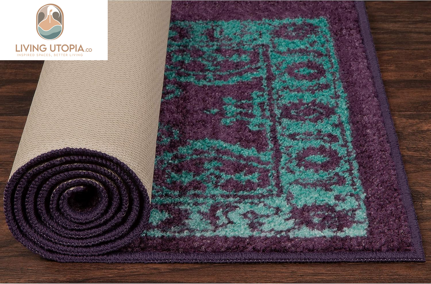 Georgina Traditional Area Rugs – Made in USA – Low Profile, Non Slip, Pet–Friendly Mat for Bedroom, Office, Living & Dining Room, 5' X 7', Wineberry/Teal