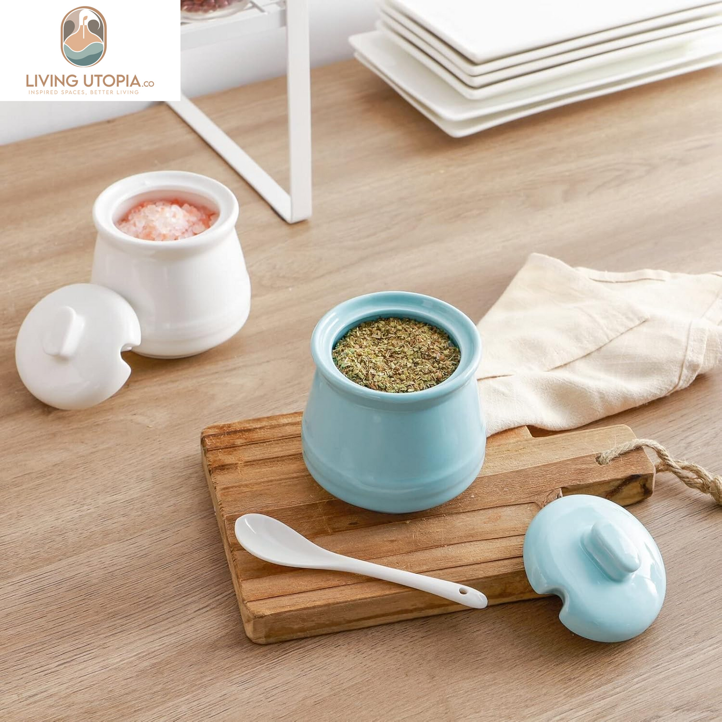 Sugar Bowl with Lid and Spoon,12Oz Ceramic Sugar Holder for Coffee Bar, Countertop, Sugar and Creamer Bowl, Kitchen Accessories and Decor, Teal