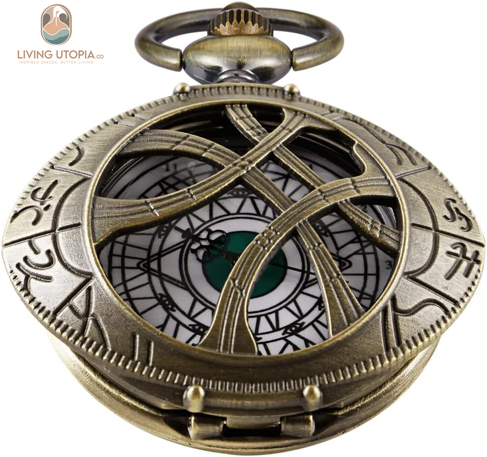Mens Quartz Pocket Watch Green Eyes round Case Shape Pendant Necklace Pocket Watch