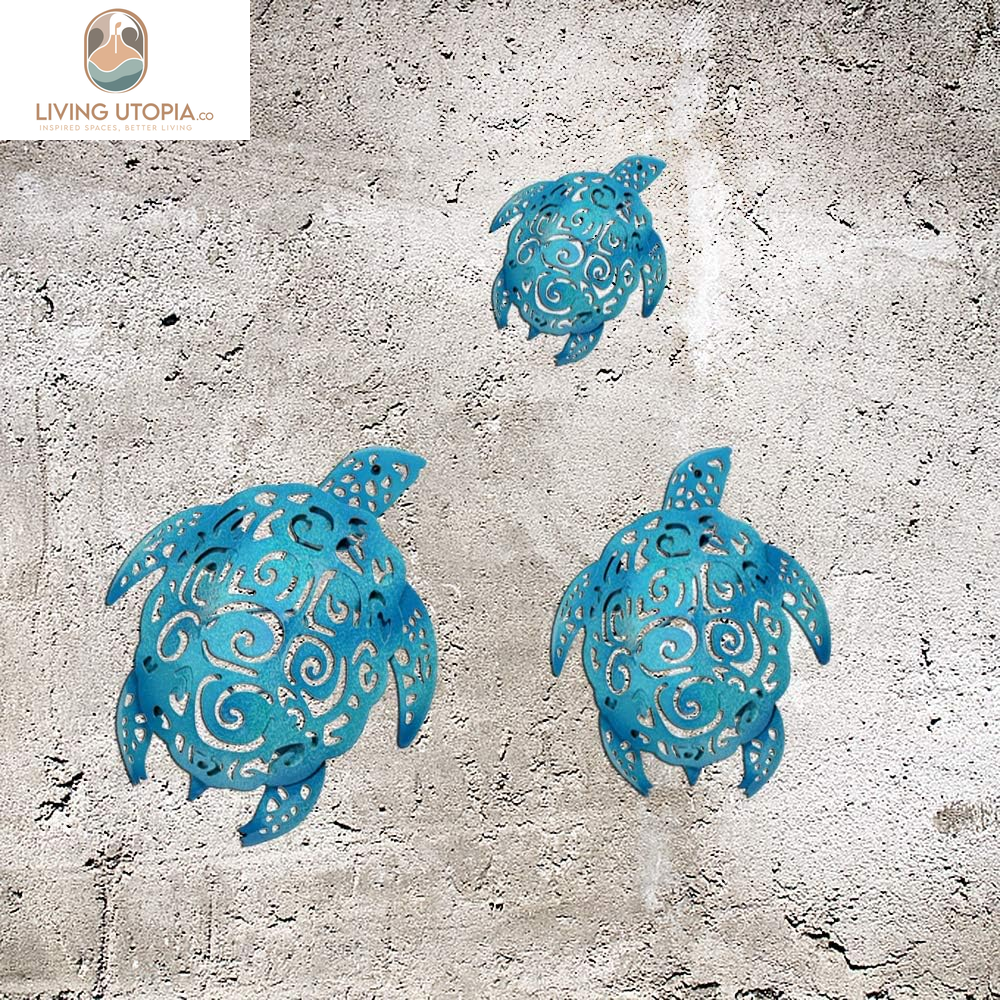 Set of 3 Metal Sea Turtle Beach Theme Decor Wall Art Decorations for Indoor Outdoor Bathroom Garden