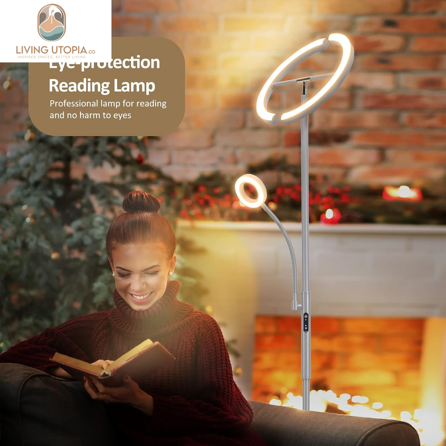 Split Floor Lamp with Reading Light, Modern Bright LED Rotatable Standing Lamp with Stepless Dimming and 3000K-6000K Color for Living Room Bedroom Office, Touch and Remote Control, Gray