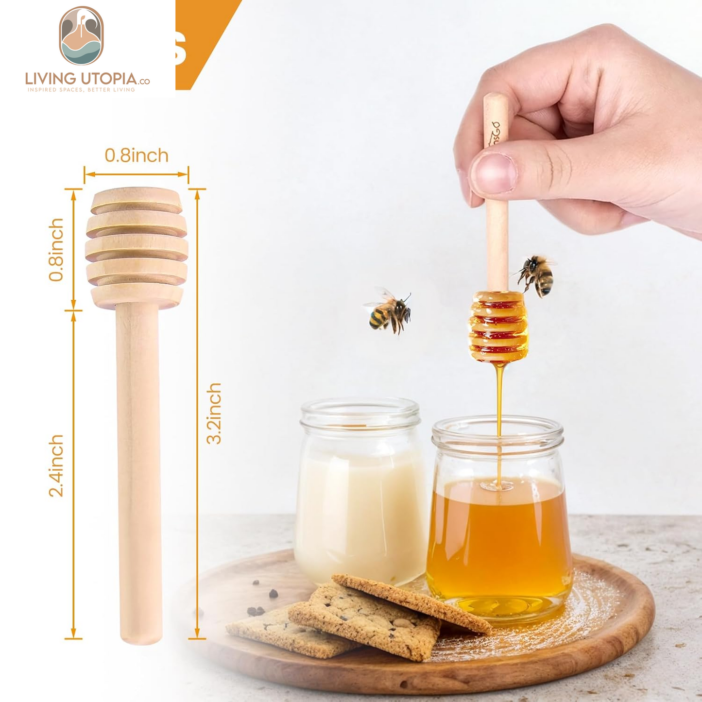 20PCS Wooden Honey Dipper Sticks, 3 Inch Honeycomb, Mini Honey Spoon Wand for Jar and Dispenser, Top off Cupcake, Themed Baby Shower, Bridal Party Favors