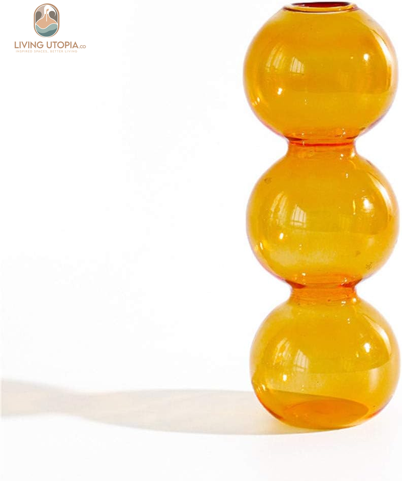 Hydroponic Flower Vase, Three Balls 6.5” Tall Transparent Plant Glass Pots, Suitable Weddings/Party/Events/Decorating Home Office or Dinning/Living Room (Orange)