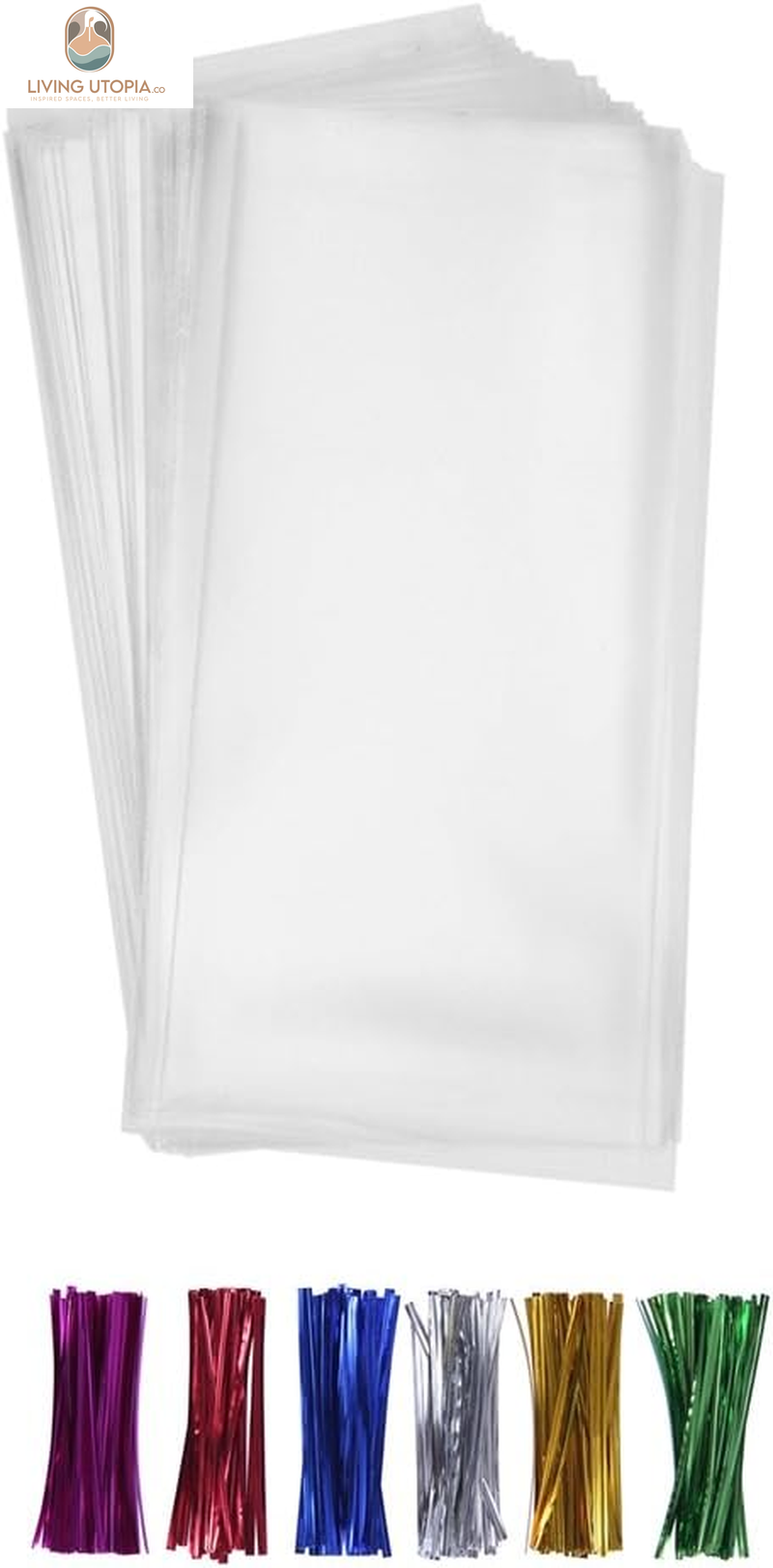 200 Clear Treat Bags 5X11 with Twist Ties 6 Mix Colors - 1.4Mils Thickness OPP Plastic Poly Gift Bags (5'' X 11'')