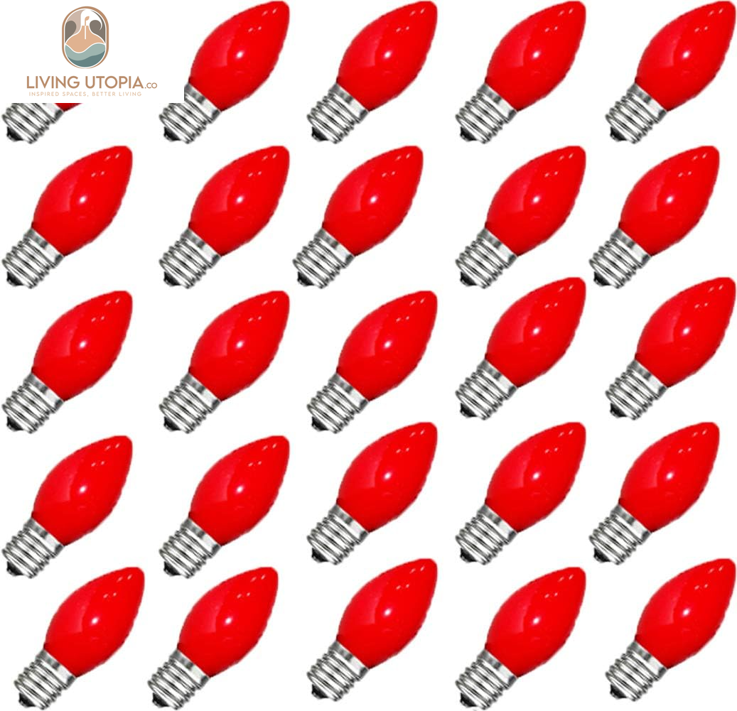 Indoor & Outdoor String Light Bulbs, C7 Red Light Bulbs, C7 Ceramic Red Christmas Replacement Bulbs for Outdoor Christmas String Lights, 5 Watt Night Light Bulb,120 Volt-Red