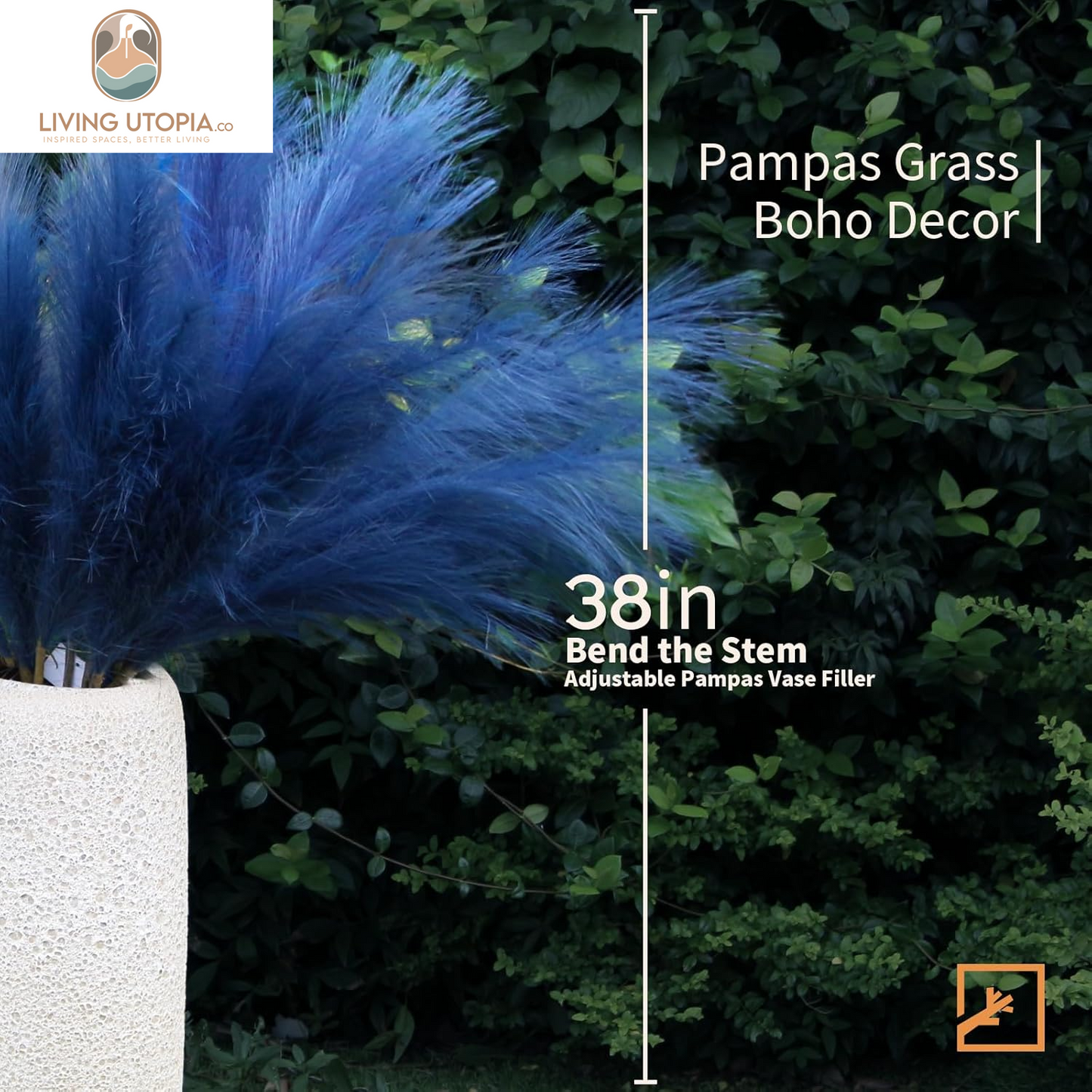7-Pcs 38"/3.1FT Blue Pampas Grass Large Tall Fluffy Artificial Fake Flower Boho Decor Bulrush Reed Grass for Bedroom Decor Vase Filler Farmhouse Home Wedding (Blue)