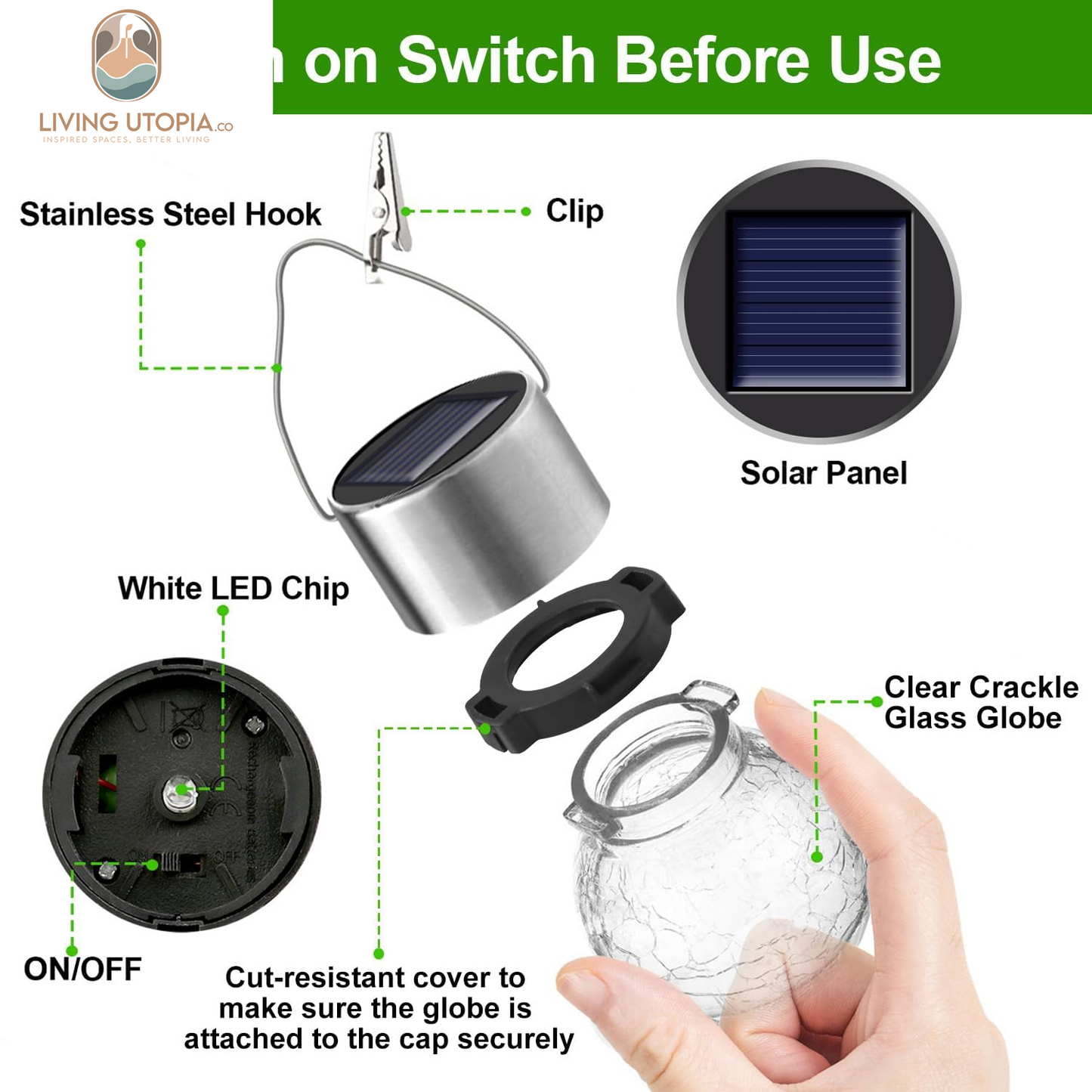 Solar Lights Outdoor Decorative 12 Pack, Hanging Solar Garden Lights Waterproof, Solar Powered Globe Lantern Cracked Glass Ball Lights for Yard Patio Fence Tree Umbrella Holiday Decoration,Warm White