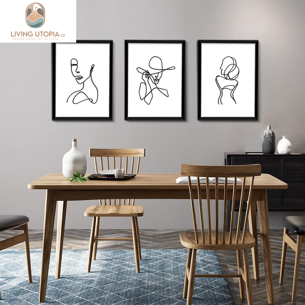 11X14 Inch Black Framed Wall Art Set of 3 Minimalist Line Wall Art Frames for Home Decoration