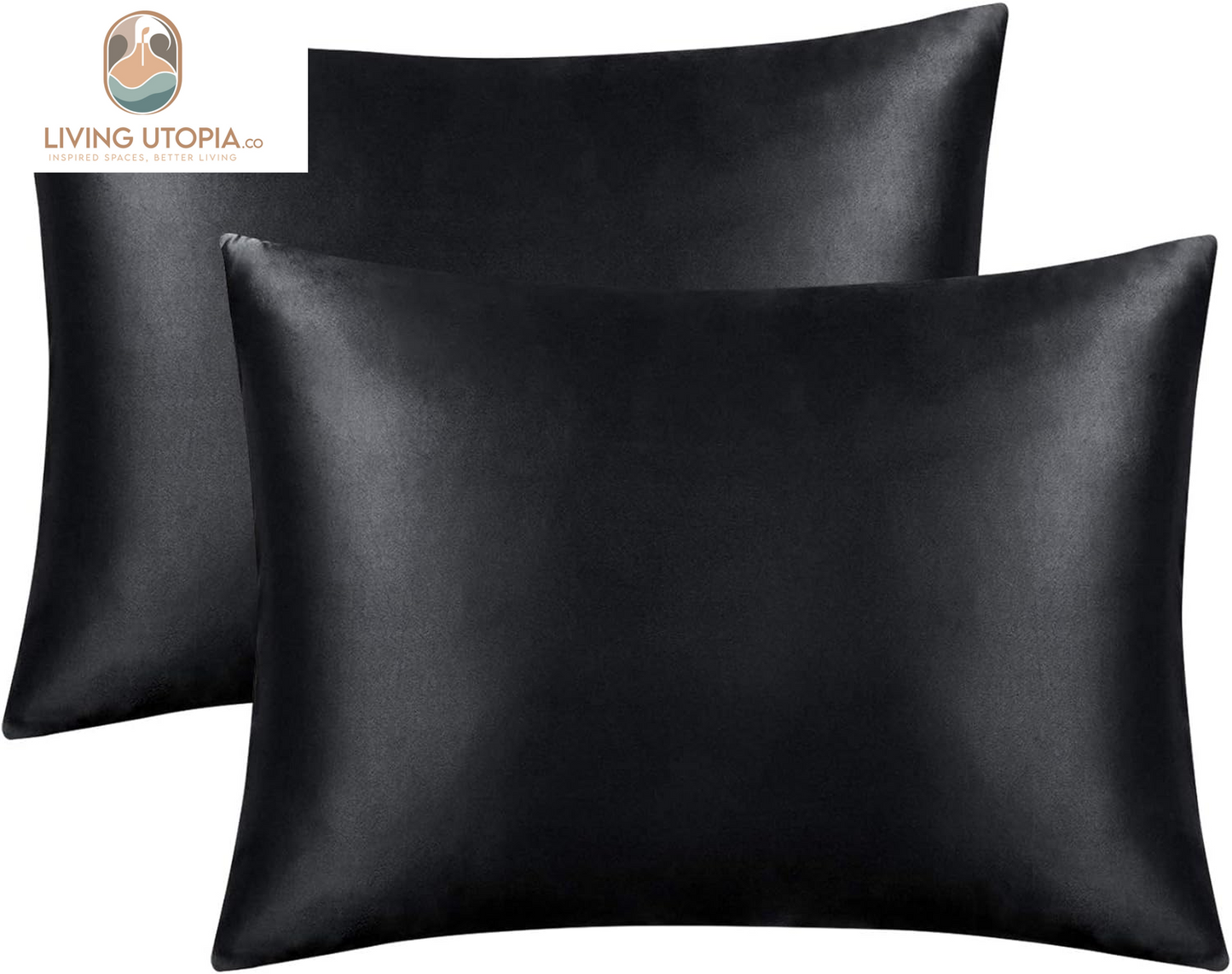 2 Pack Zipped Satin Standard Pillowcases for Hair and Skin, Silky and Super Soft (20"X26") Zippered Satin Pillow Cases, Black, 20X26 Inches