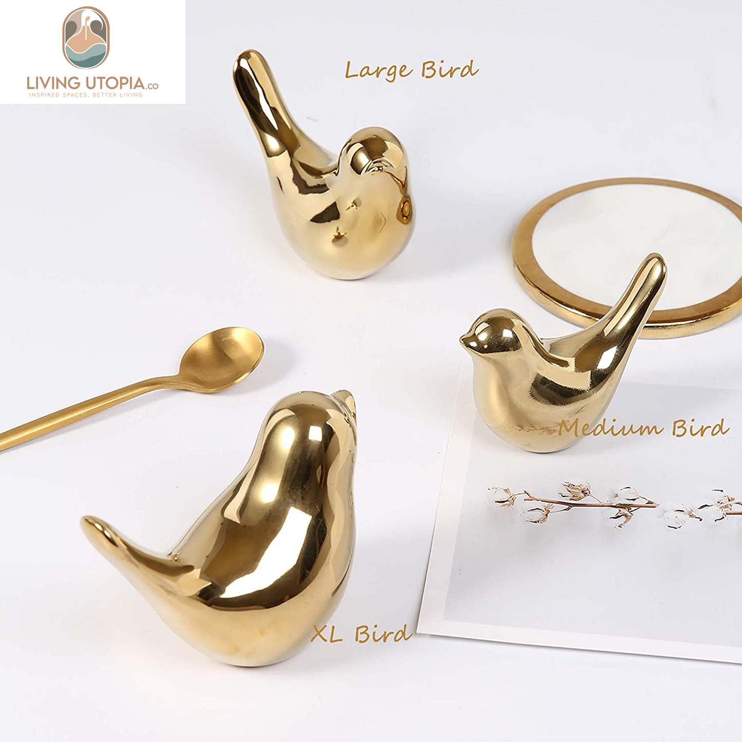 Small Birds Statues Gold Home Decor Modern Style Figurine Decorative Ornaments for Living Room, Bedroom, Office Desktop, Cabinets