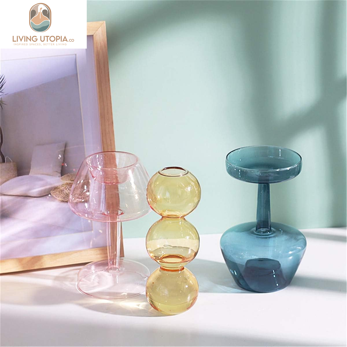 Hydroponic Flower Vase, Three Balls 6.5” Tall Transparent Plant Glass Pots, Suitable Weddings/Party/Events/Decorating Home Office or Dinning/Living Room (Orange)