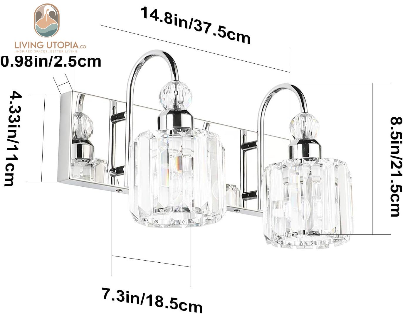 Modern Bathroom Vanity Light 2-Lights Modern Crystal Wall Light Fixtures Modern Crystal Vanity Lighting for Bathroom