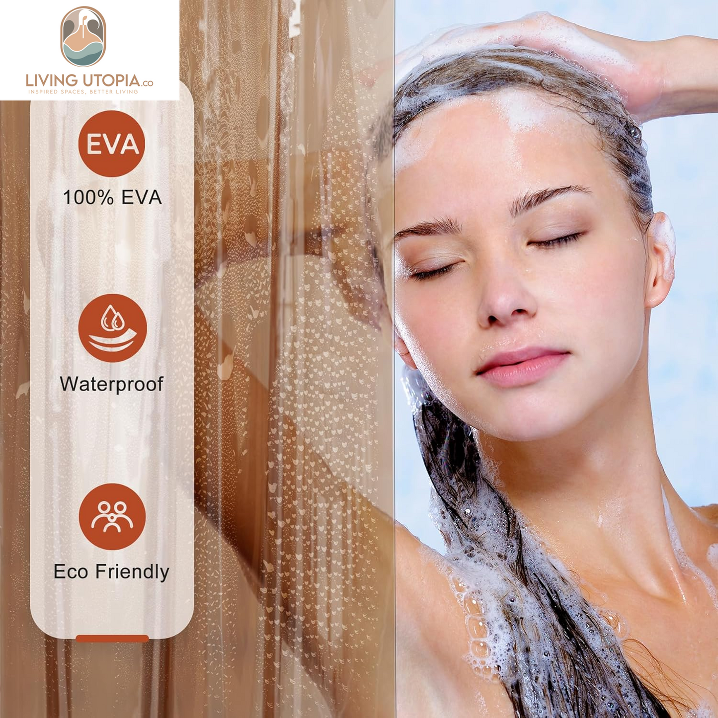 Shower Curtain Liner, 100% EVA Soft Clear Amber Heavy Duty Shower Curtain and Liner 2-In-1, 72X72 Luxury Plastic Weighted Bathroom Shower Liner, 12 Rustproof Grommets & 3 Heavyweight Stones