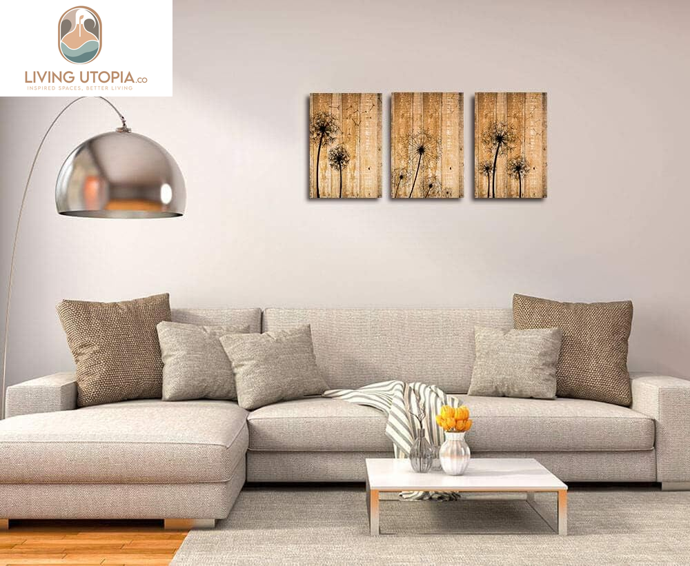 Modern Bathroom Wall Decoration for Bedroom Canvas Wall Art for Living Room Kitchen Works of Art Dandelion Wood Grain Flowers Watercolor Painting Canvas Prints Office Home Decoration 16 "X 24" 3 Piece