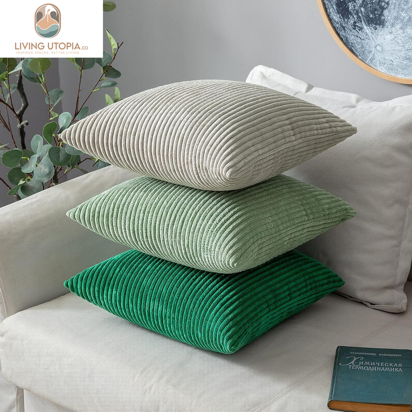 Pack of 2 Sage Green Corduroy Soft Soild Decorative Square Throw Pillow Covers Set Cushion Cases Pillowcases for Spring Sofa Bedroom Couch 18 X 18 Inch
