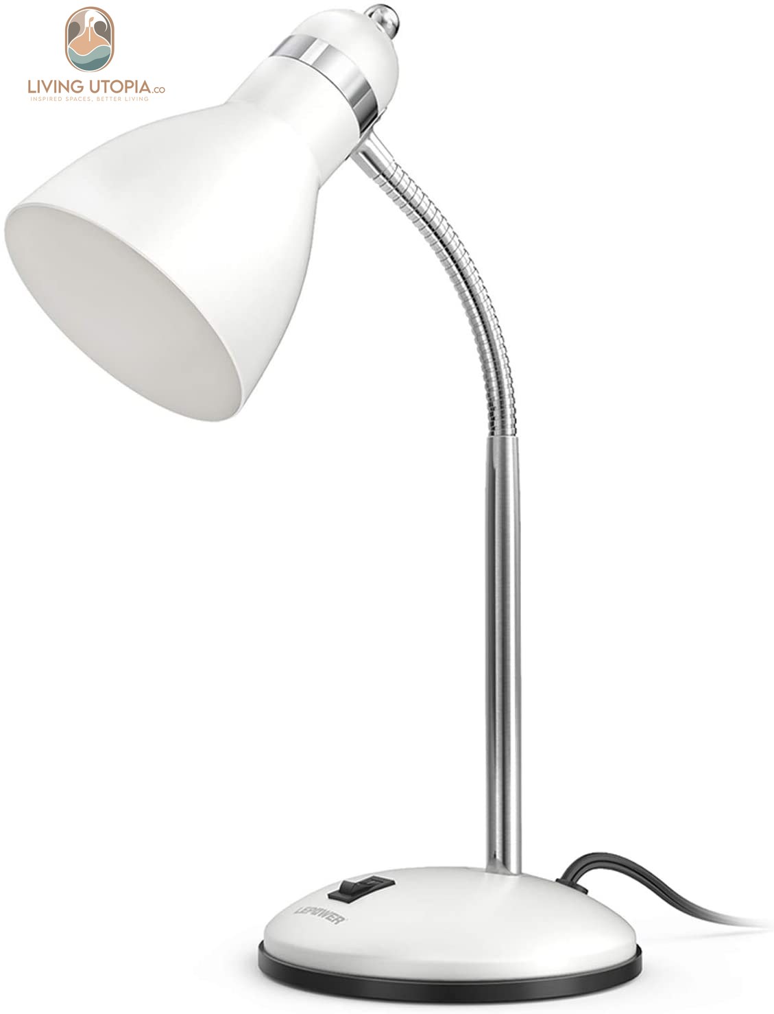 Metal Desk Lamp, Adjustable Goose Neck Table Lamp, Eye-Caring Study Desk Lamps for Bedroom, Study Room and Office (White)