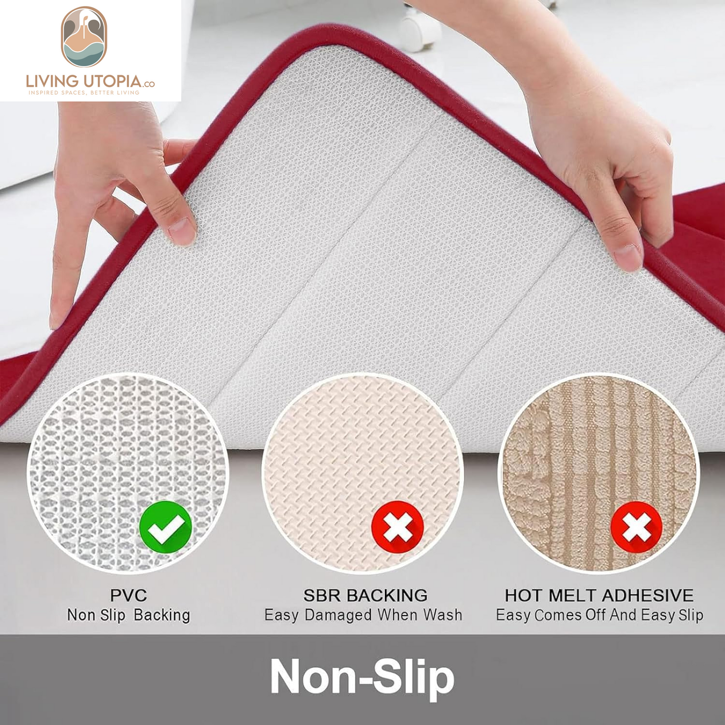 Memory Foam Bath Mat, 24" X 16", Ultra Soft and Non-Slip Bathroom Rugs, Water Absorbent and Machine Washable Bath Rug for Bathroom, Shower, and Tub, Burgundy