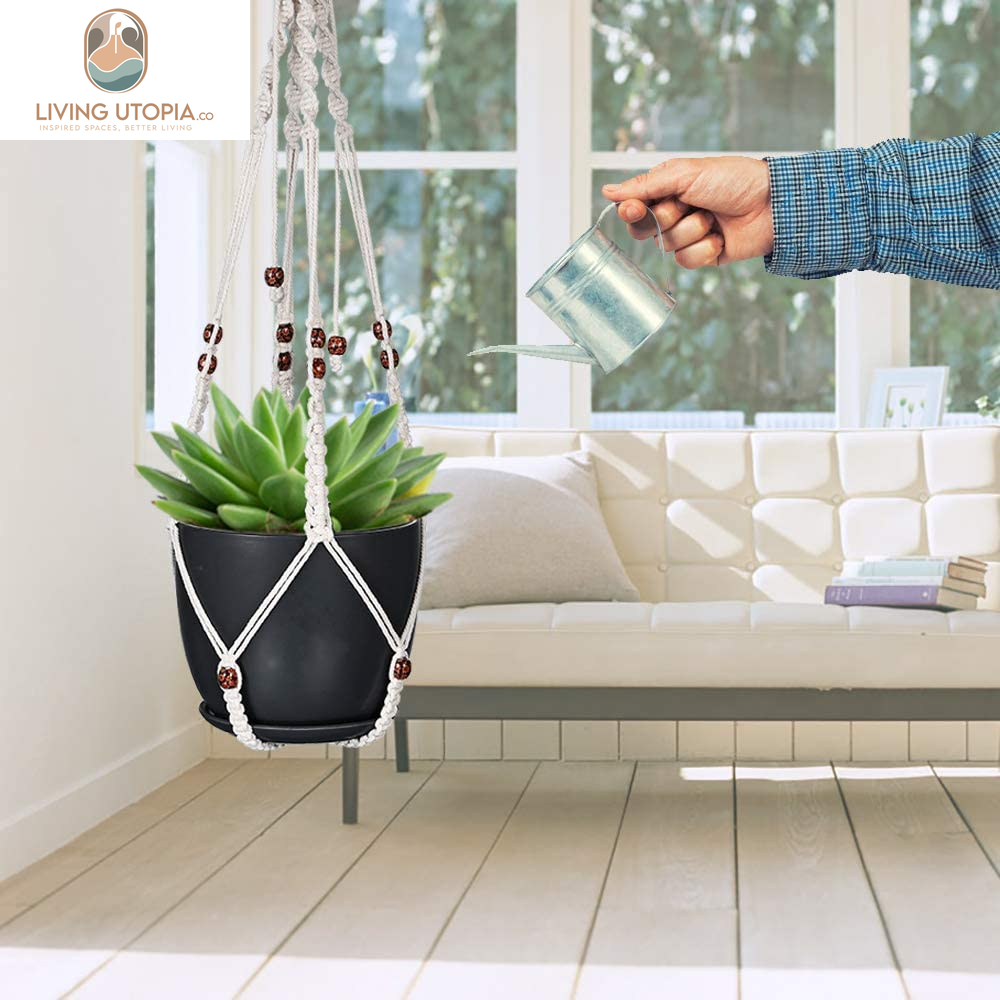 Macrame Plant Hangers, Hanging Planters Set of 5 with 5 Hooks, Hanging Planters for Indoor and Outdoor Plant Décor, Different Tier (5 Sizes) Beige