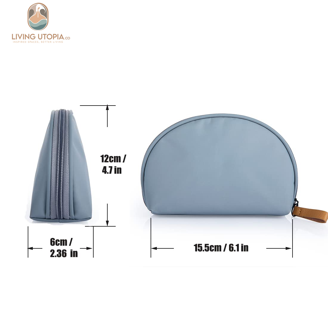 Half Moon Cosmetic Beauty Bag for Purse Travel Handy Makeup Pouch for Women Girls (Grey-Blue)