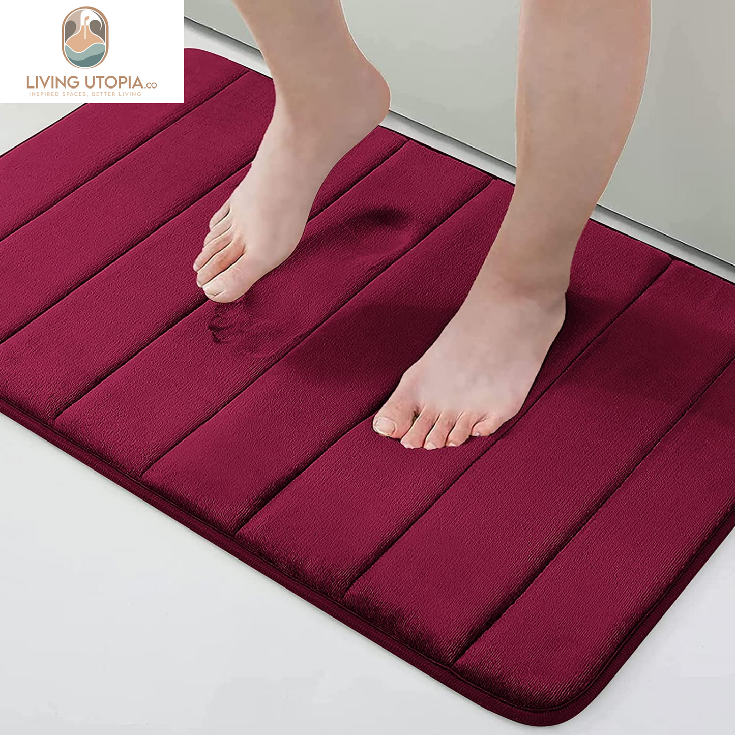 Memory Foam Bath Mat, 24" X 16", Ultra Soft and Non-Slip Bathroom Rugs, Water Absorbent and Machine Washable Bath Rug for Bathroom, Shower, and Tub, Burgundy