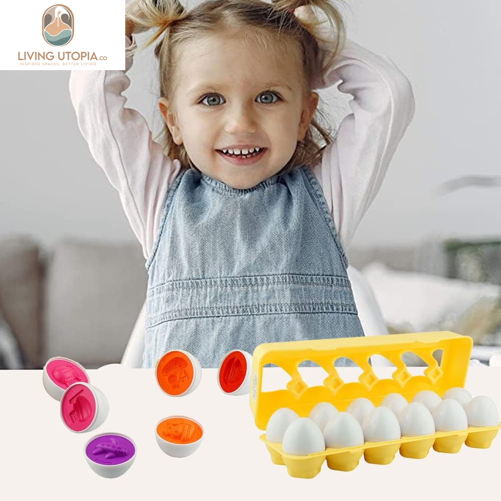 12 Vehicle Car Egg Matching Toy Play Matching Eggs Easter Toy W/Holder - Egg Toys for Toddlers STEM Egg Toys -Colors & Shapes Recognition Gift for Kids -Educational Color Sorting Toy