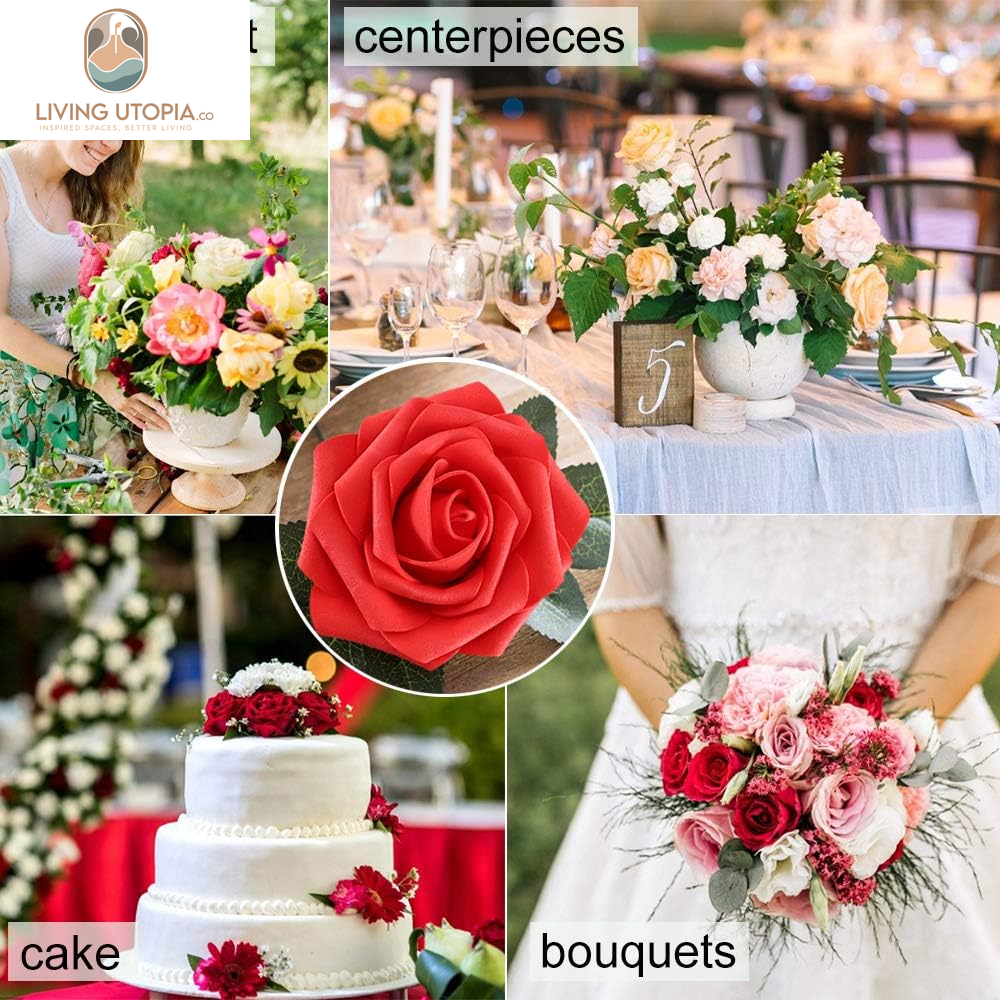 Artificial Flowers 25Pcs Real Looking Fake Roses with Stems for DIY Wedding Bouquets Baby Shower Centerpieces Floral Arrangements Party Tables Home Decorations