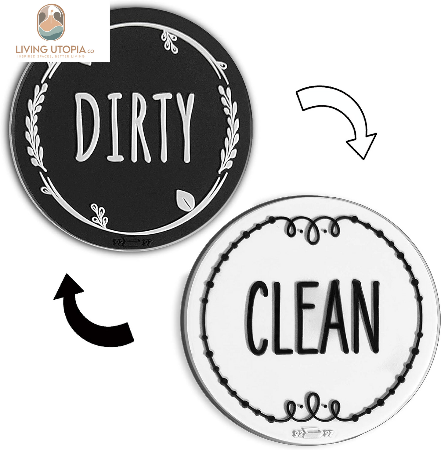 Circle Black & White Silicone Dishwasher Magnet Clean Dirty Sign, Double Sided Dirty Clean Dishwasher Magnet Indicator, Strong Non-Scratching Magnet, Kitchen Safe, Waterproof, and Decorative Design