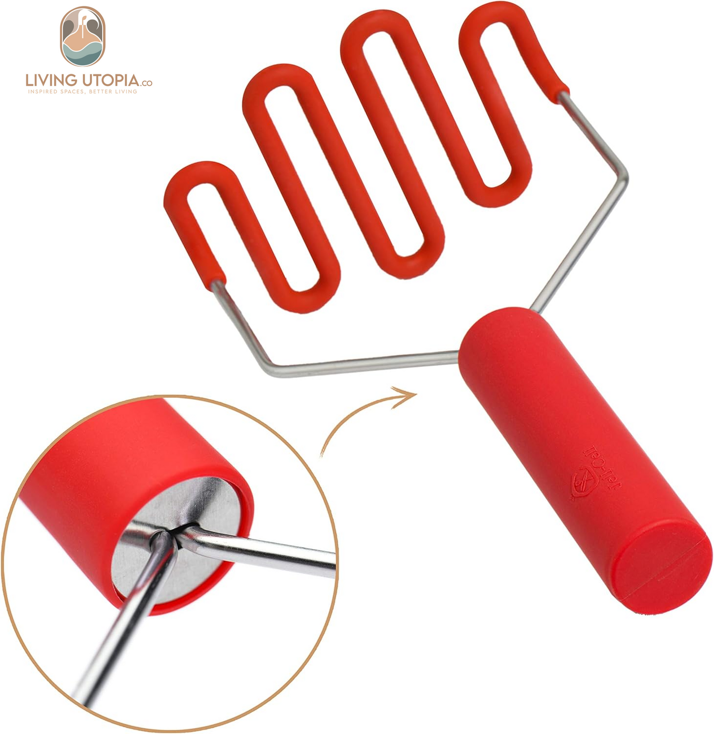 Potato Masher - Silicone Protect Body with Premuim Stainless Steel Non-Scratch Cookware for Smooth Mashed Potato Vegetables and Fruits Color Red