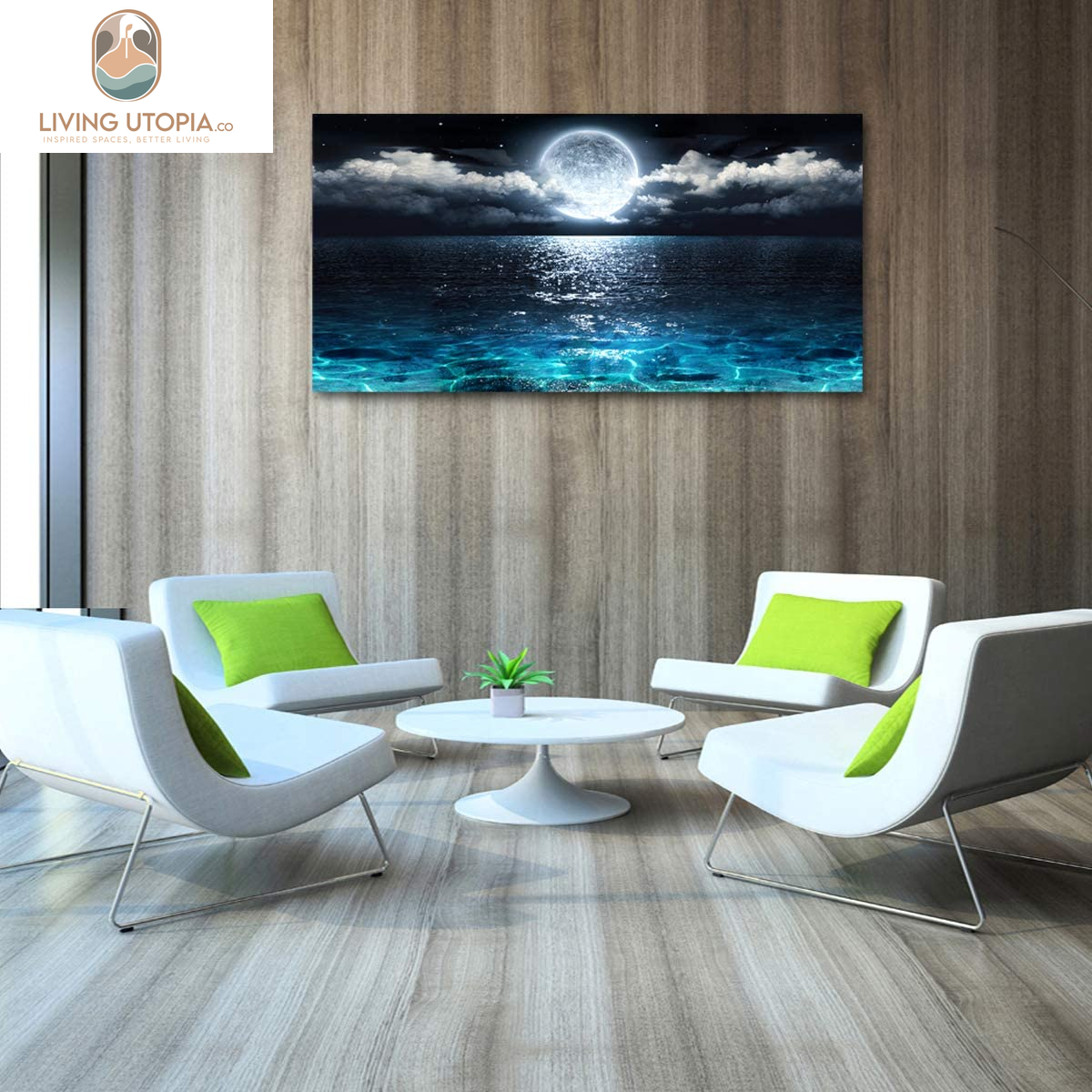 Wall Art Moon Sea Ocean Landscape Picture Canvas Wall Art Print Paintings Modern Artwork for Living Room Wall Decor and Home Décor Framed Ready to Hang,24X48Inches,1Inch Thick Frame,Waterproof Artwork