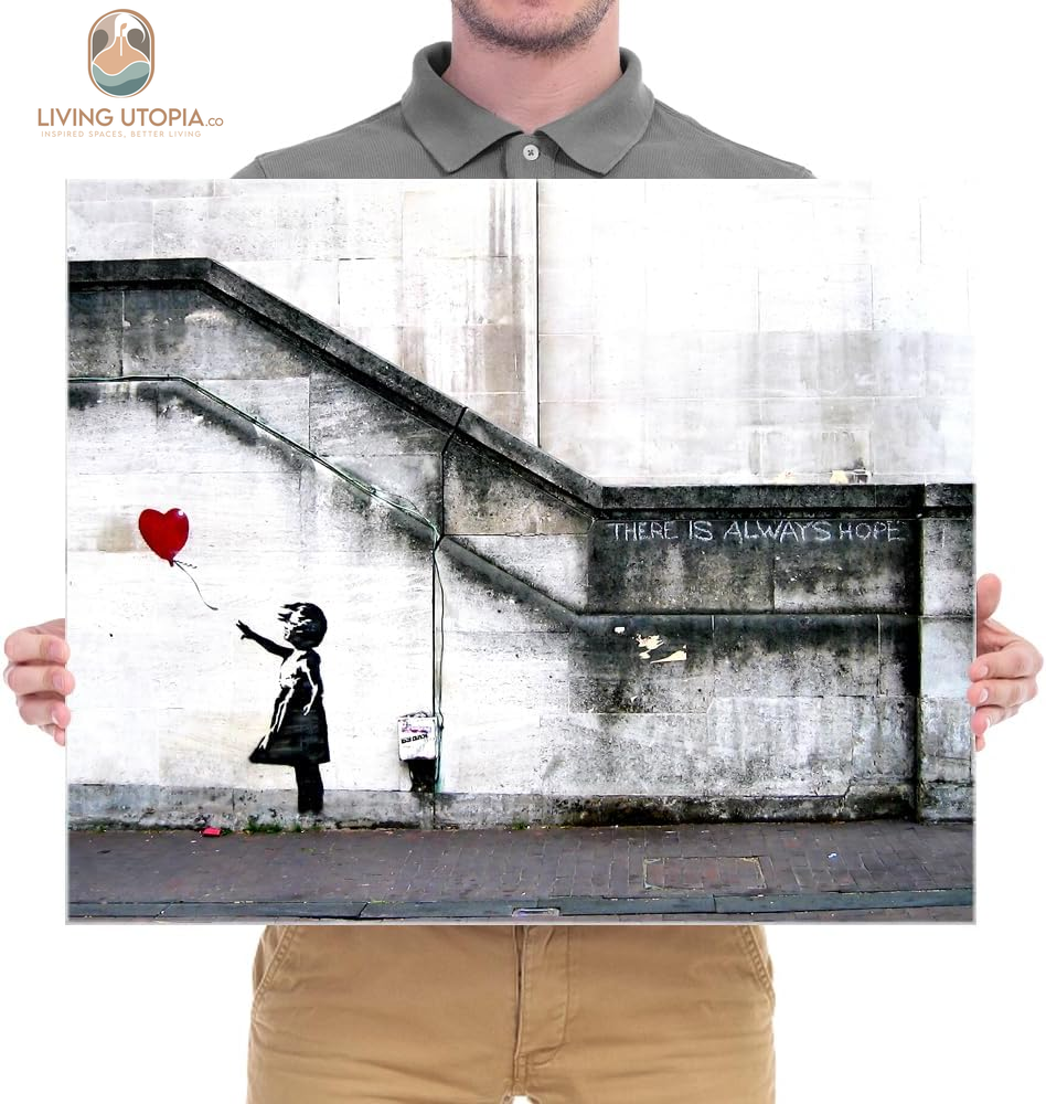 Banksy Grafitti Girl with Red Balloon Large Modern Gallery Wrapped Giclee Canvas Prints Artwork Grey Love Pictures Paintings on Canvas Wall Art for Living Room Bedroom Home Decorations