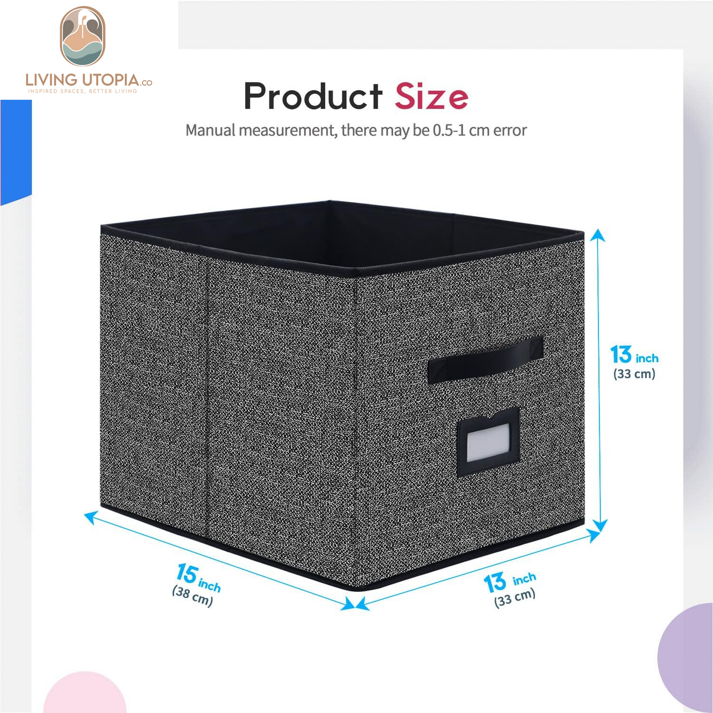 Extra Large Black Cloth Storage Cubes with Labels (Set of 4)