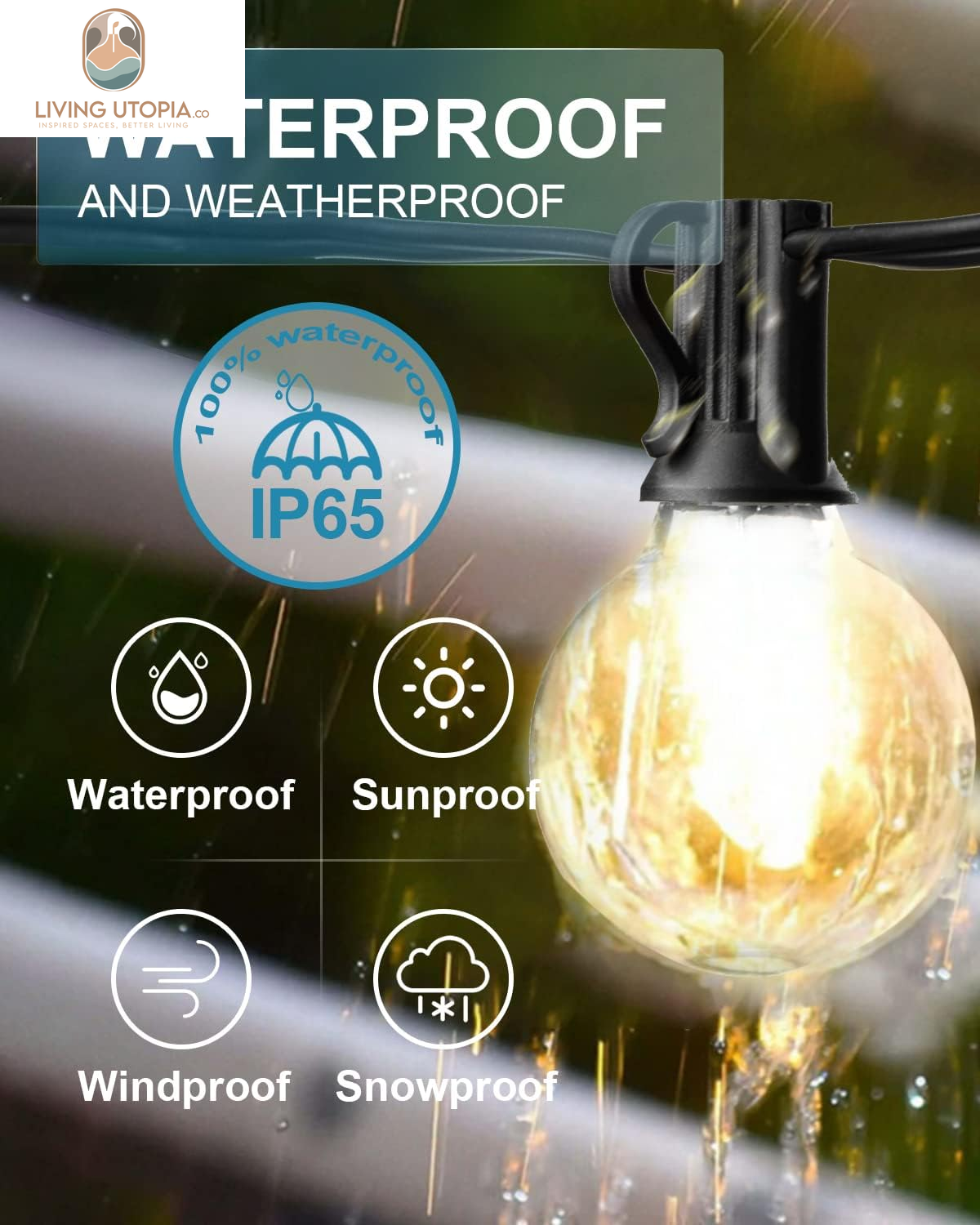 100FT Outdoor String Lights, LED Bistro String Lights with Shatterproof G40 Vintage Bulbs, 2200K Dimmable, Waterproof Hanging Lights for Porch, Deck, Garden, Backyard, Balcony - ETL Listed