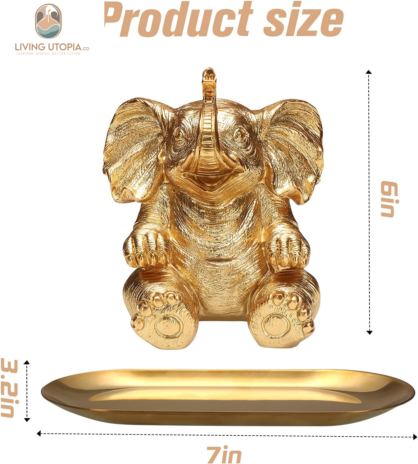 Gold Elephant Statue for Home Decor Accents Living Room Bookshelf TV Stand Office. Trinket Dish. Retirement Appreciation Gift -Gift for Mom Boss Co-Workers, Teachers, Nurse, Friends, Wife, Sister