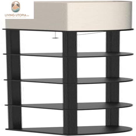 Corner Lamp 5-Tier Shelf Floor Lamp Display with 3 Color Temperatures LED Bulb and Linen Lamp Shade, Shelves for Living Room, Bedroom and Office - Black