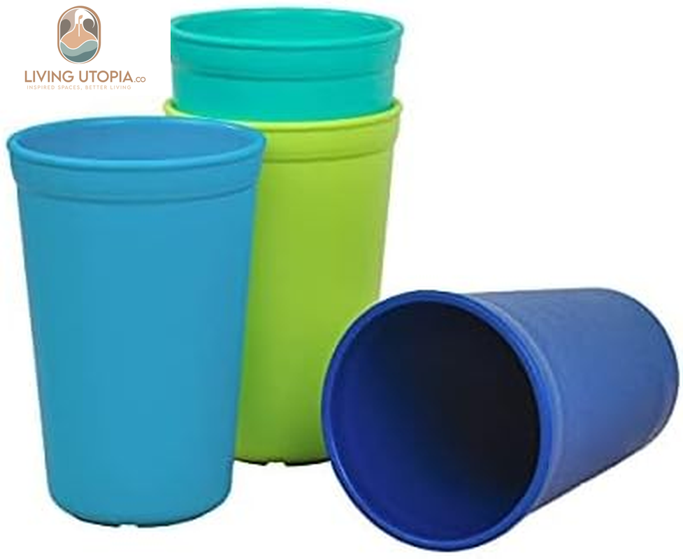 Made in USA 10 Oz. Open Cups for Toddlers, Set of 4 - Reusable and Stackable Toddler Cups for Easy Storage - Dishwasher/Microwave Safe Kids Plastic Cups, 4.75" X 3.25", under the Sea