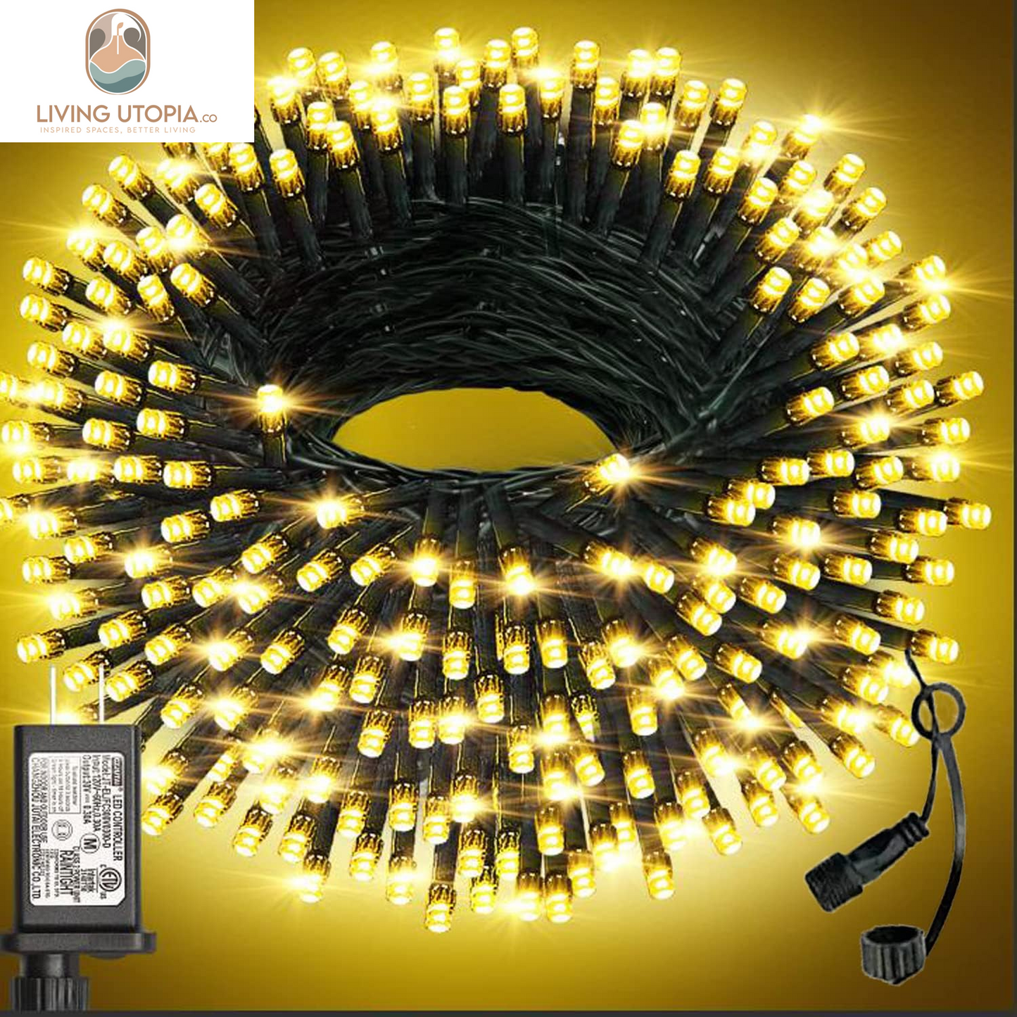 105FT 300 LED Christmas Lights Outdoor, Plug in 8 Mode String Lights for Christmas Tree, Party, Patio, House Christmas Decoration (Warm White)