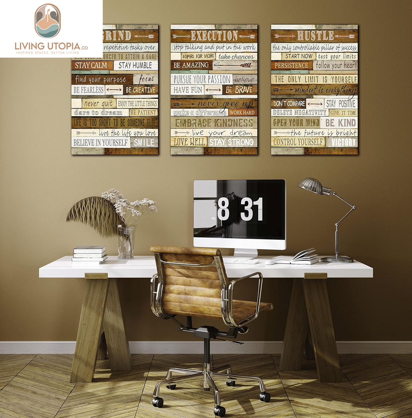 Inspirational Posters for Classrooms - Brown Positive Quotes Wall-Art for Living Room - Motivational Posters for Office - 3 Piece Canvas Wall Art Ready to Hang Size 16" X 24"