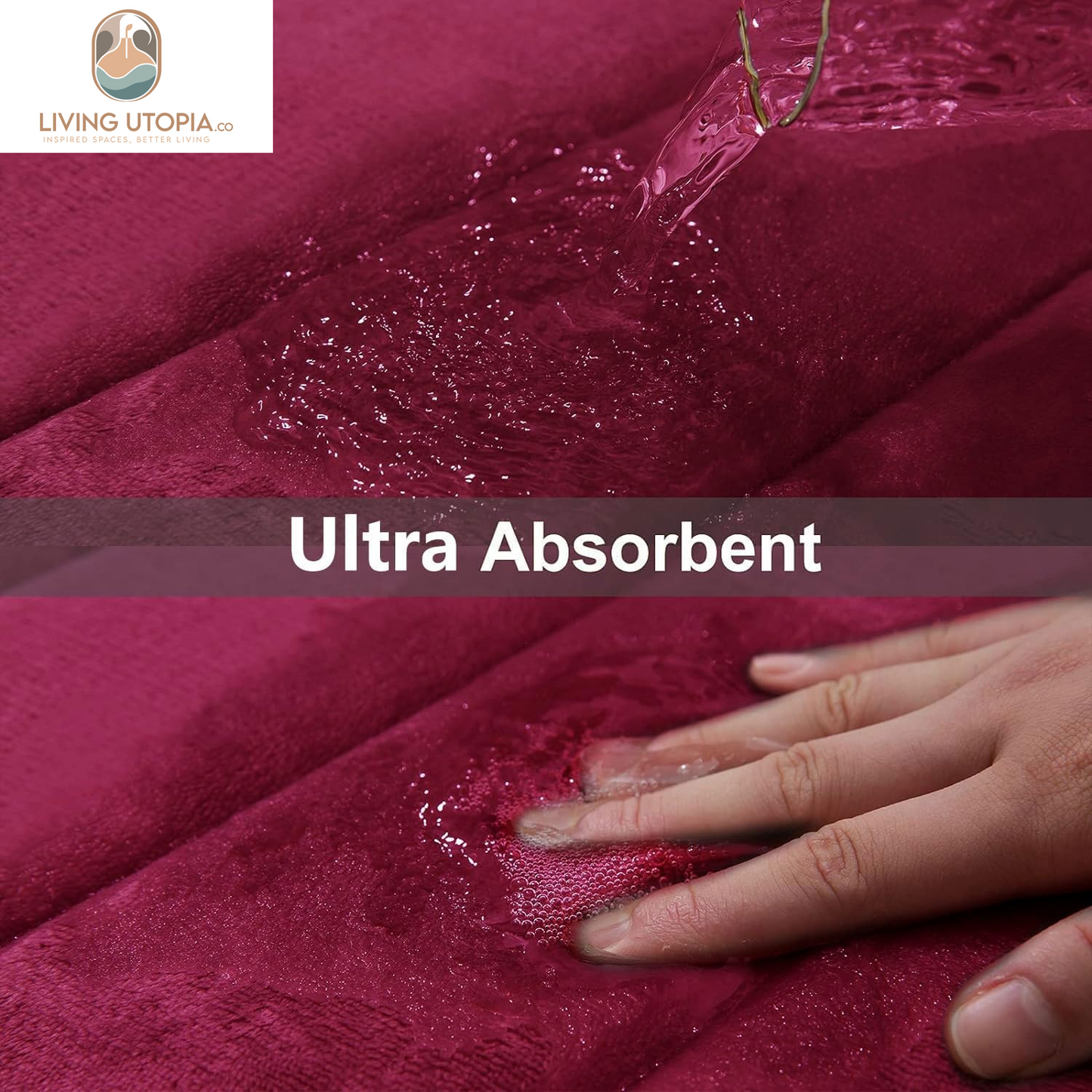 Memory Foam Bath Mat, 24" X 16", Ultra Soft and Non-Slip Bathroom Rugs, Water Absorbent and Machine Washable Bath Rug for Bathroom, Shower, and Tub, Burgundy