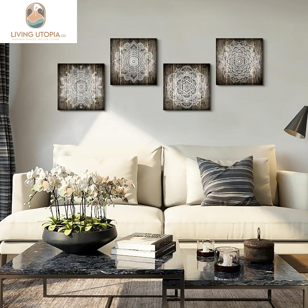 Canvas Wall Art for Bedroom Wall Decor for Living Room Black and White Abstract Paintings Modern 4 Piece Framed Retro Pattern Canvas Art Bathroom Prints Ready to Hang Pictures for Home Decorations