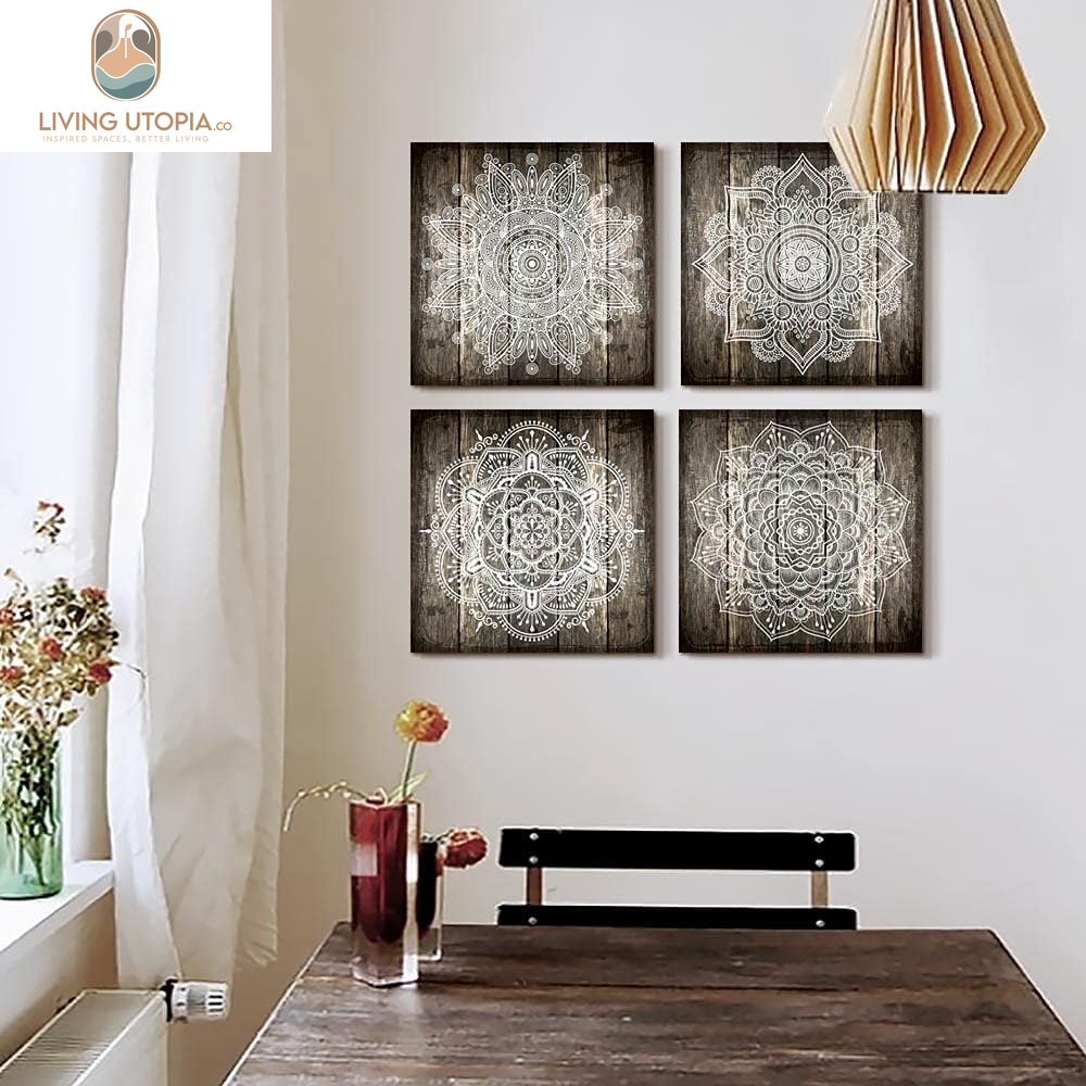 Canvas Wall Art for Bedroom Wall Decor for Living Room Black and White Abstract Paintings Modern 4 Piece Framed Retro Pattern Canvas Art Bathroom Prints Ready to Hang Pictures for Home Decorations