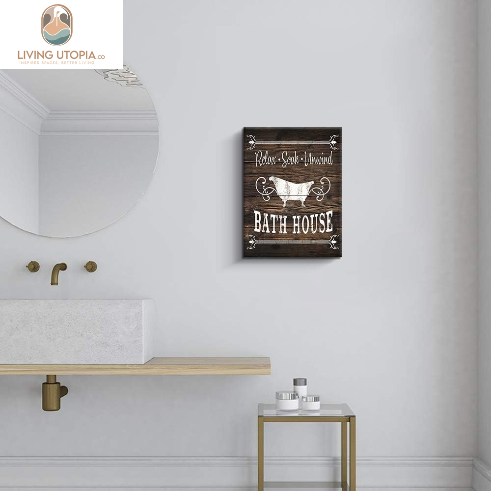 Bathroom Rules Sign Vintage Canvas Prints Bath Signs Wall Art Decor Rustic Laundry Room Decor for Bathroom Apartment (12" X 16", Bath (Brown) A)