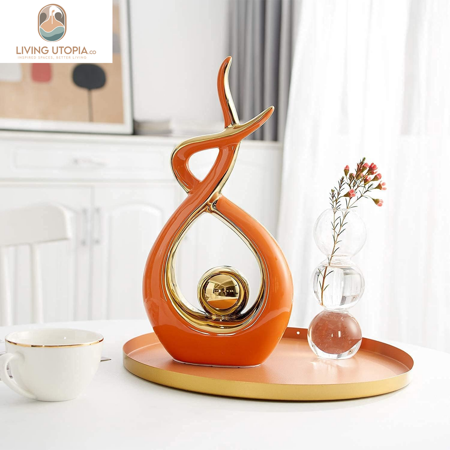 Home Decor Modern Art Ceramic Statue, Orange Coffee Table Decor, Hous Decorations for Living Room Dining Room Table Centerpiece Bookshelf (12.2" H)
