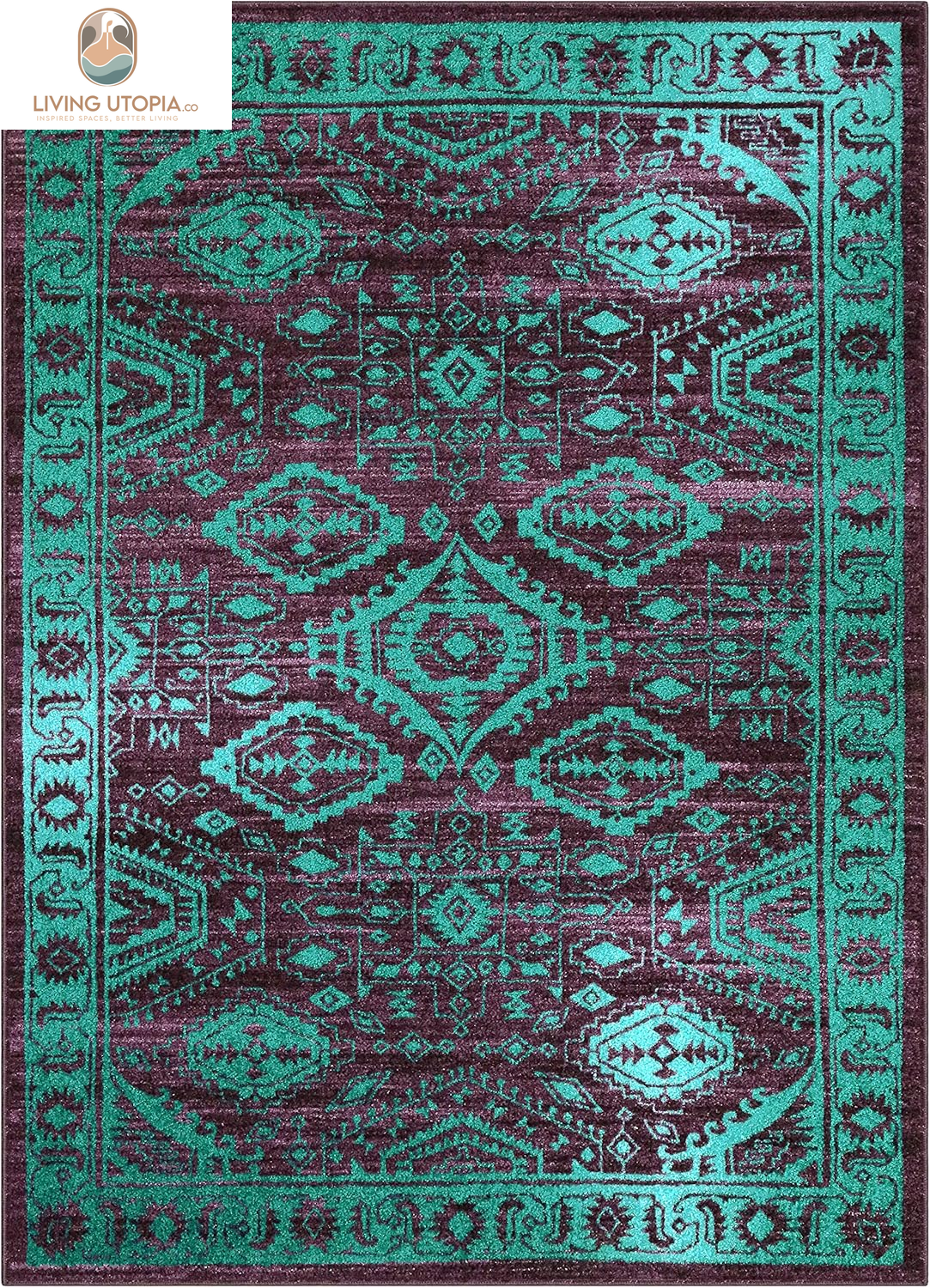 Georgina Traditional Area Rugs – Made in USA – Low Profile, Non Slip, Pet–Friendly Mat for Bedroom, Office, Living & Dining Room, 5' X 7', Wineberry/Teal