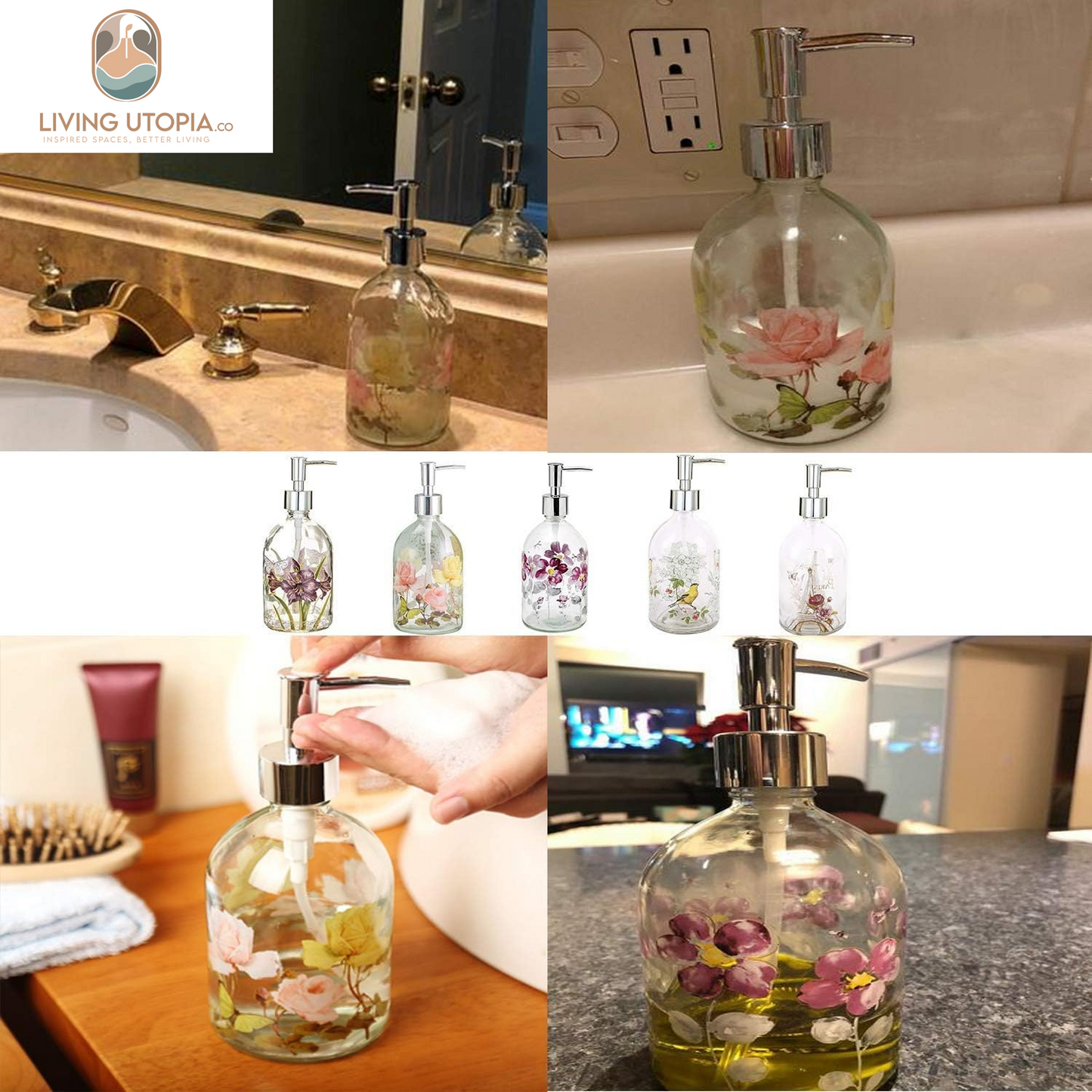 Glass Soap Dispenser Bottle with Pump,Refillable Liquid Hand Soap Dispenser for Bathroom, Kitchen Soap Dispenser 17 Oz