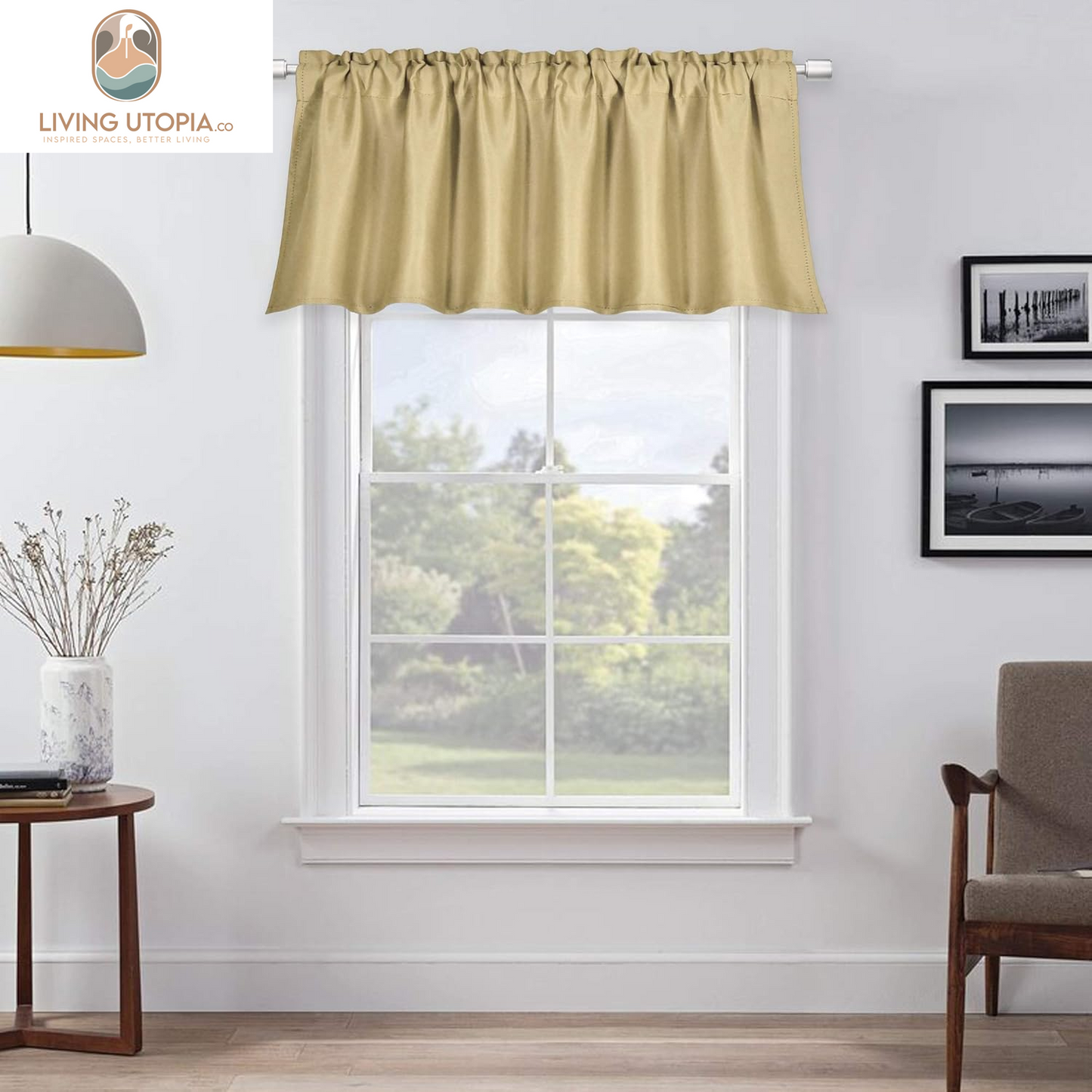 Energy Efficient Rod Pocket Curtains Valance for Windows Room Darkening Privacy Protection Valance 18 Inch Length for Bedroom Kitchen,Each Is 52X18 Inch,Biscotti Beige,Single Panel