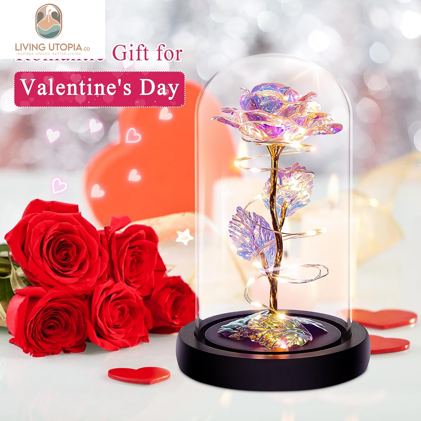 Birthday Gifts for Women,Mothers Day Flowers Gifts for Mom,Wife,Grandma,Rose Mom Gifts for Her,Light up Rose Flowers in Glass Dome,Colorful Rainbow Flower Rose Presents for Mom,Anniversary,Valentines