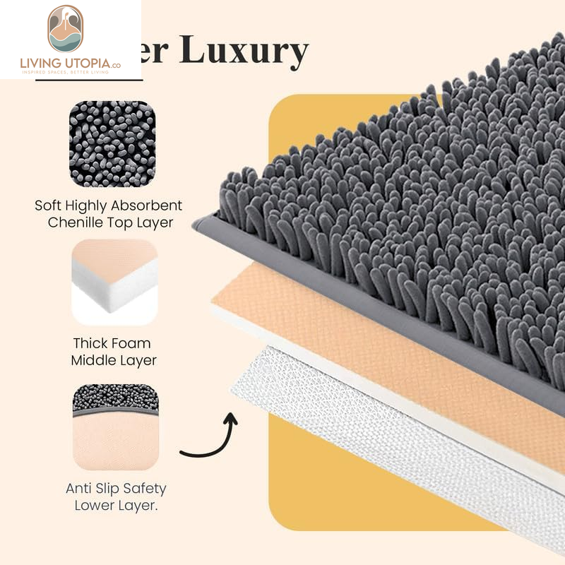 Plush Shaggy Chenille Bath Mat | Extra Soft, Super Absorbent, Non-Slip Bathroom Rug | Fluffy Microfiber, Area Rug Sets for Bathroom Floor, Kitchen, Living Room | 47"X27" | Charcoal Gray