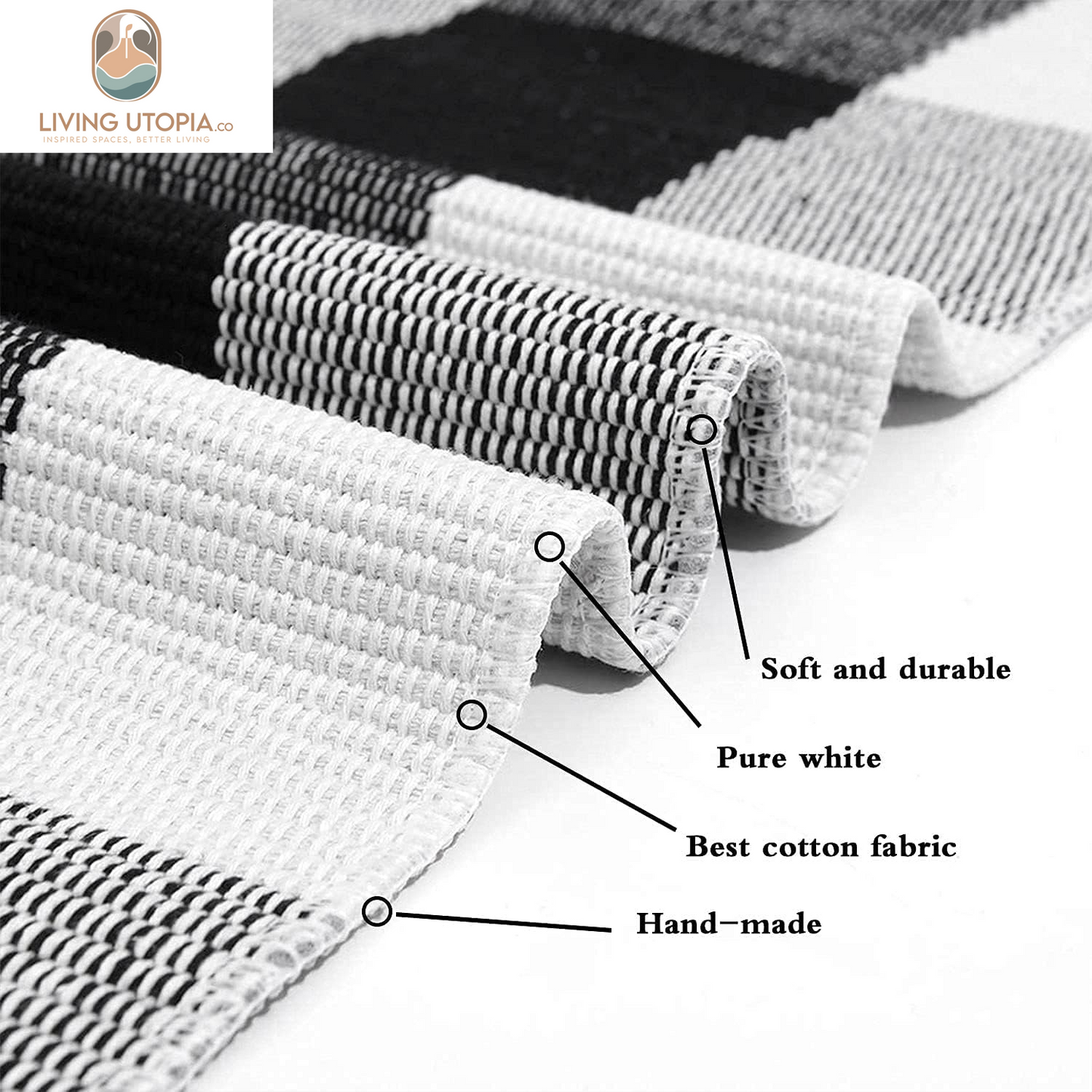 Cotton Buffalo Plaid Rug 2'X3' Black and White Checked Rug Washable Doormats Indoor Outdoor Rugs for Layered Front Door Mats, Porch, Kitchen, Farmhouse, Entryway