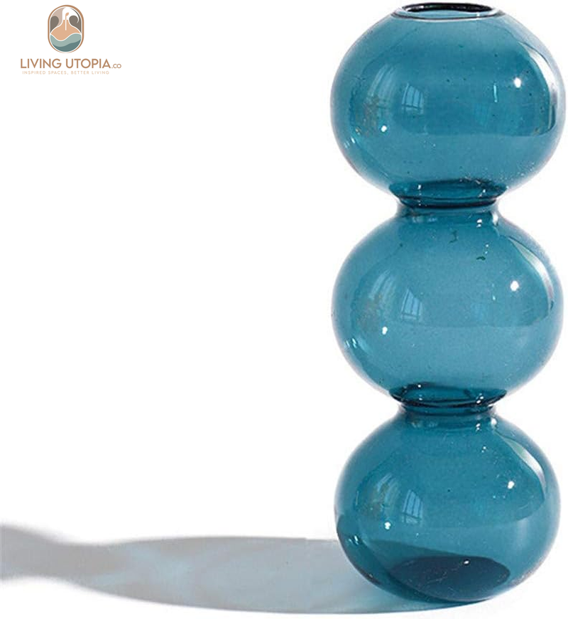 Hydroponic Flower Vase, Three Balls 6.5” Tall Transparent Plant Glass Pots, Suitable Weddings/Party/Events/Decorating Home Office or Dinning/Living Room(Blue)
