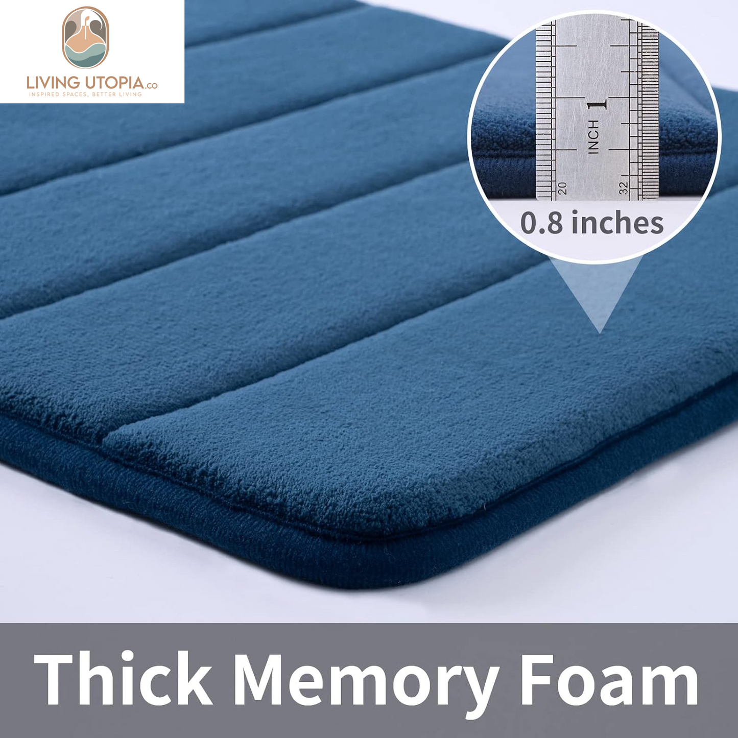 Memory Foam Bath Mat 20” X 32”, Water Absorbent Shower Mat, Thick Bath Rugs for Bathroom Non Slip with PVC Backing, Ultra Soft Bathroom Rugs for Bathroom Floor & Tub, Navy